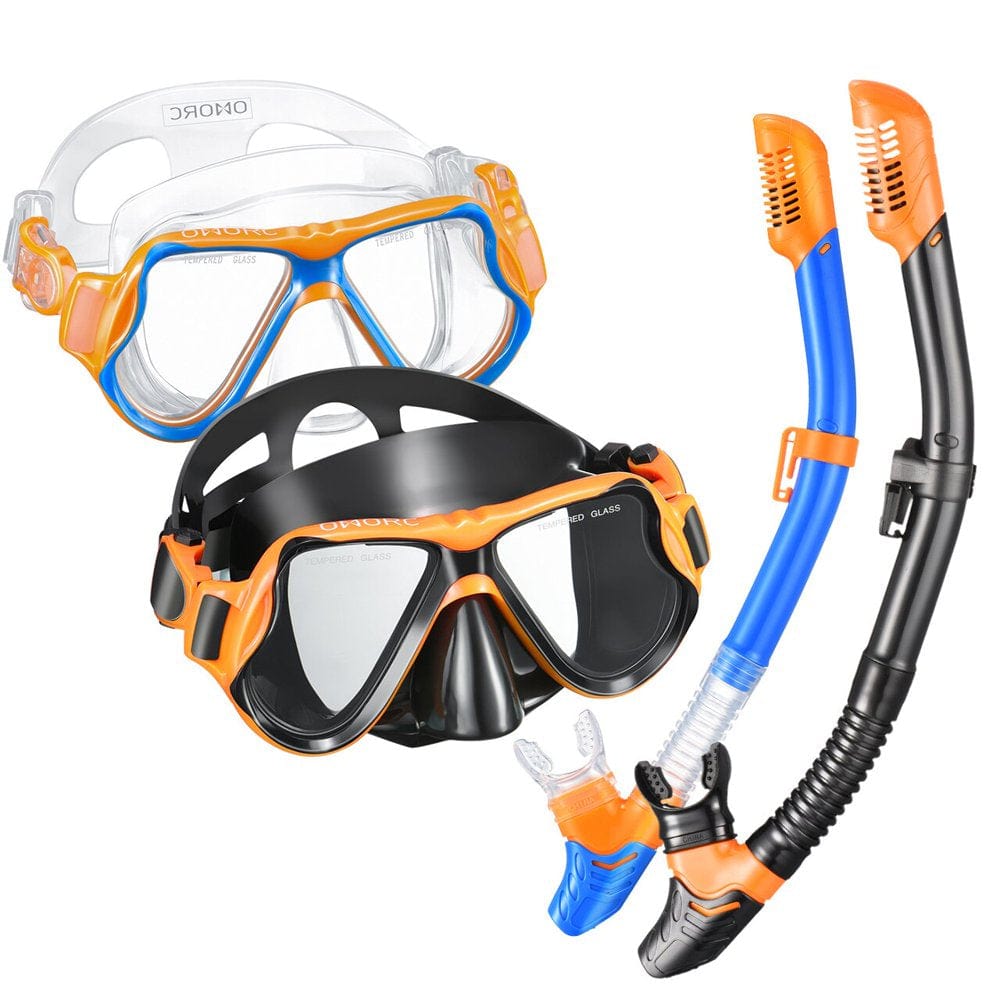 OMORC Kids Snorkel Set, Anti-Fog Underwater Mask with Impact Resistant Panoramic Tempered Glass for Childs, Boys, Girls, Safe, Free Breathing Anti-Leak Dry Top Snorkel, Children Age 5-12