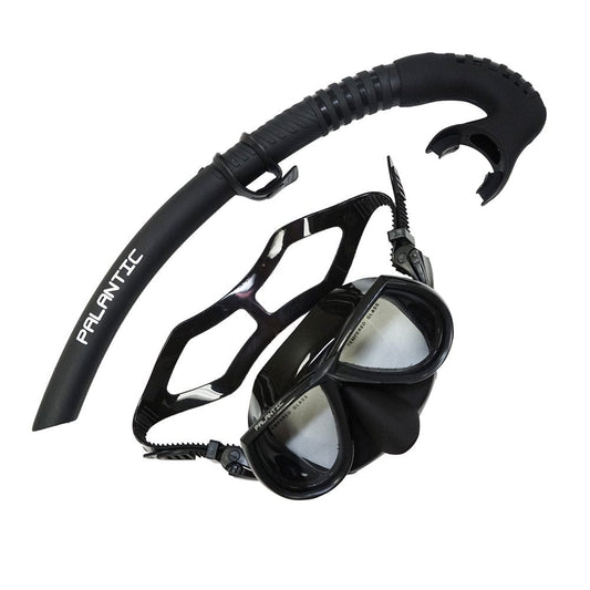 Palantic Black Free Dive Spearfishing Low Volume Mask & Flexible Snorkel Combo