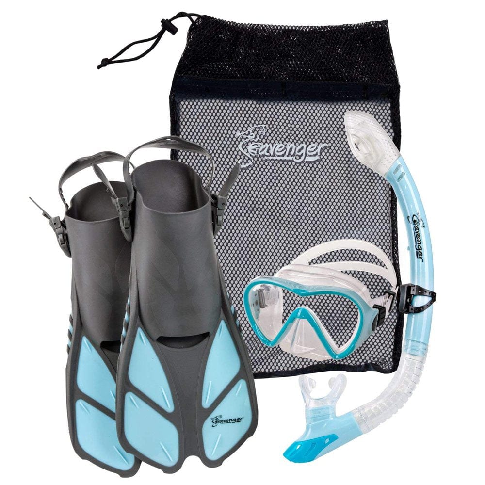 Seavenger Aviator Diving Kit/Snorkeling Set | Kids and Adults (Black Silicone/Coral Pink, S/M)
