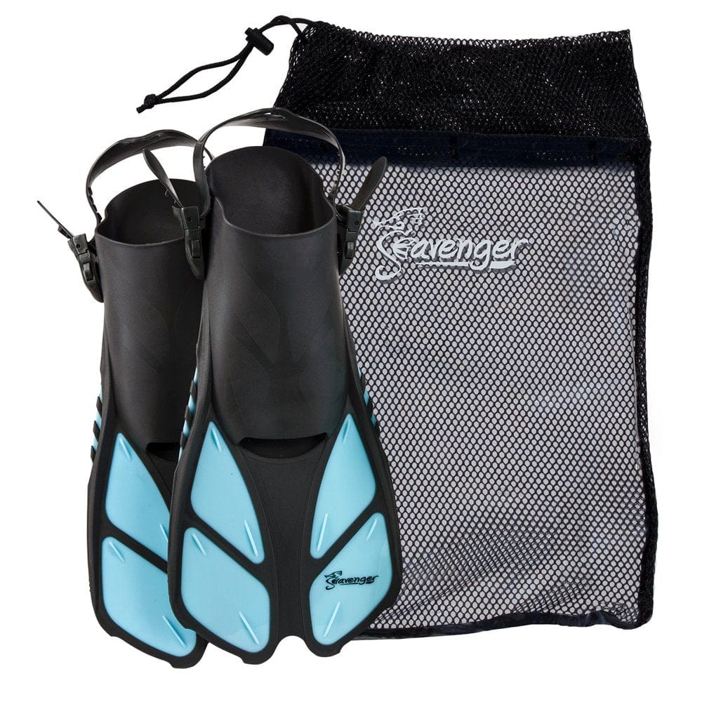 Seavenger Swim Fins / Flippers with Gear Bag for Snorkeling & Diving, Perfect for Travel Blue S/M