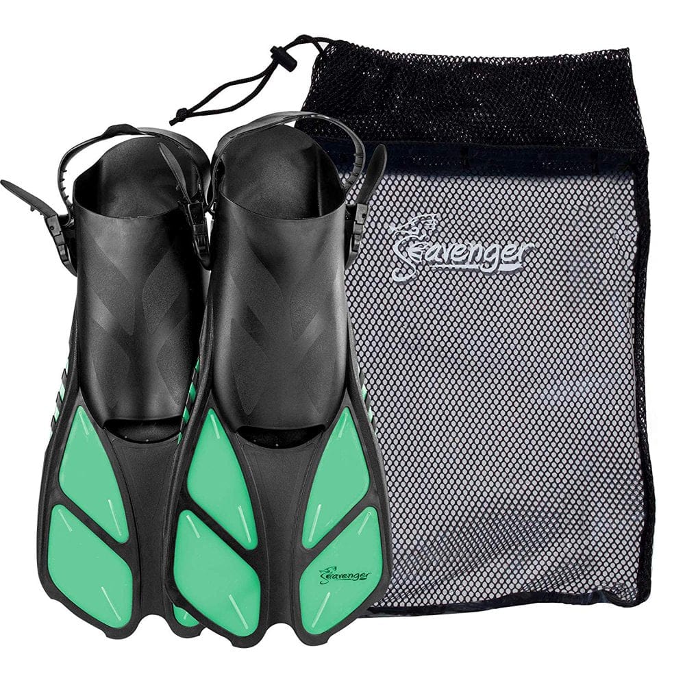 Seavenger Swim Fins / Flippers with Gear Bag for Snorkeling & Diving, Perfect for Travel Blue S/M