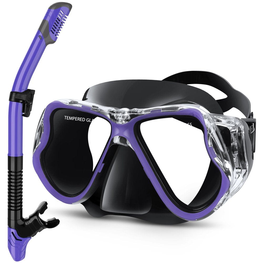 Snorkeling Gear for Adults Snorkel Set with Anti-Fog Scuba Diving Mask and Easy Breathing Dry Top Snorkel for Adults and Youth Black