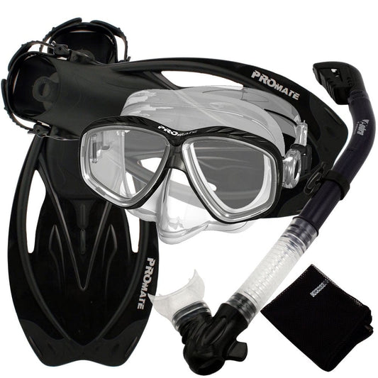 Snorkeling Set Scuba Dive Gear Snorkel Mask Diving Fins Set,Black,Sm