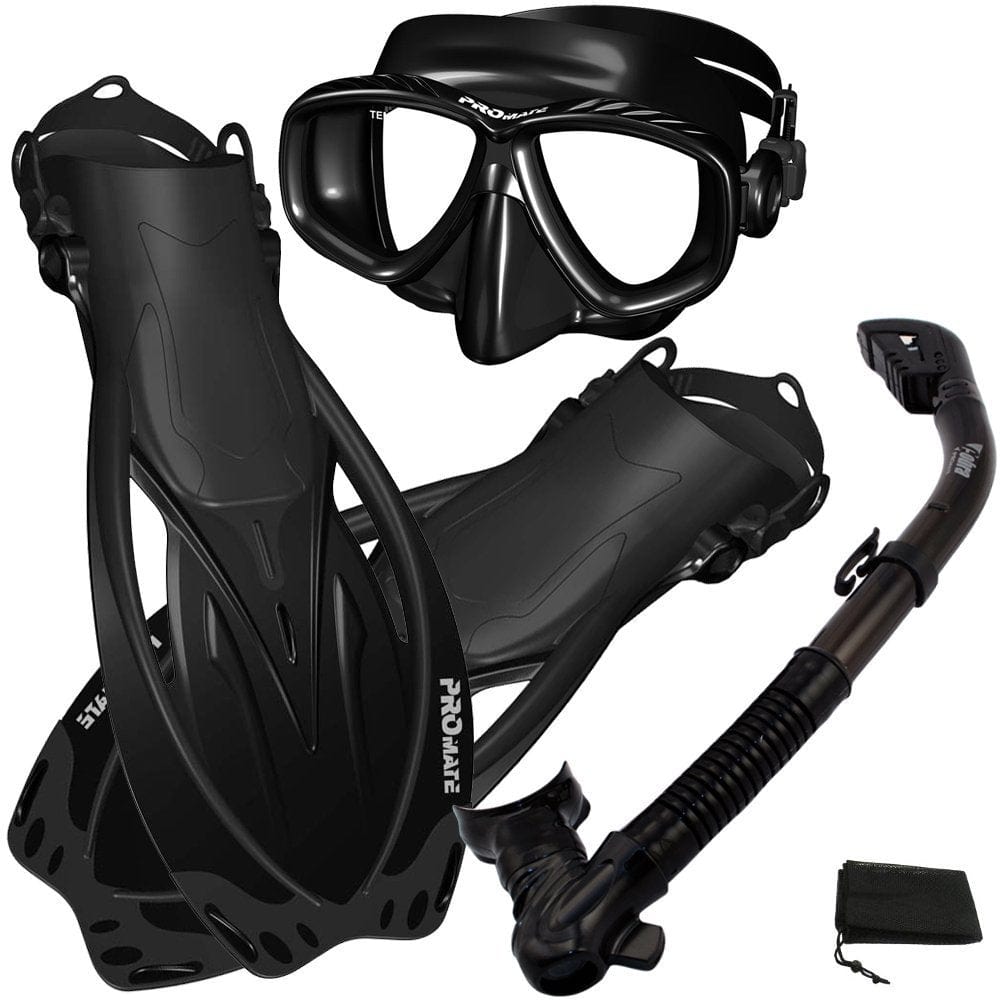 Snorkeling Set Scuba Dive Gear Snorkel Mask Diving Fins Set,Black,Sm