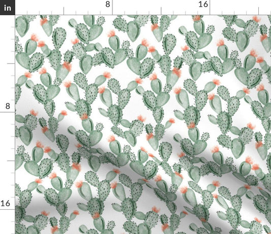 Spoonflower Fabric - Green Paddle Cactus Rose Small Cacti Watercolor Printed on Sport Lycra Fabric by the Yard - Swimwear Performance Leggings Apparel Fashion