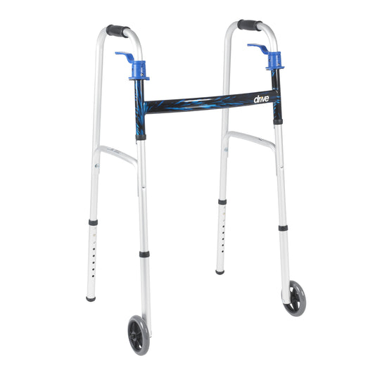 drive™ Aluminum Dual Release Folding Walker, 32 – 39 Inch Height